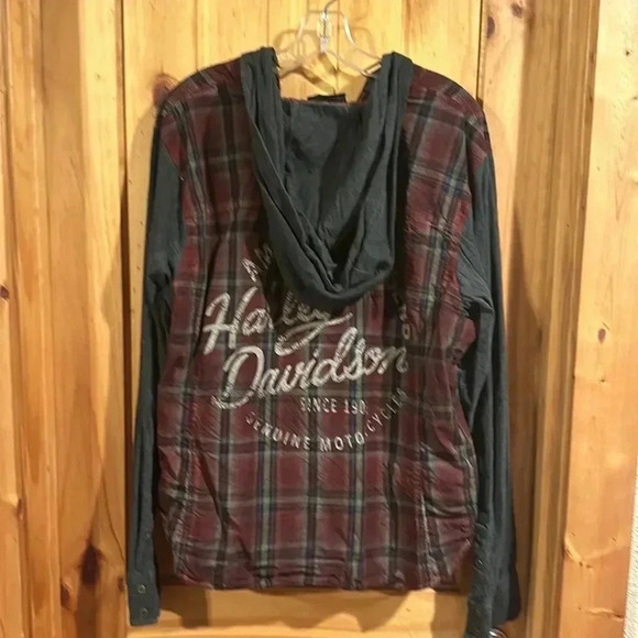 Harley-Davidson Motorcycle Plaid Hooded Long Sleeve Bottom Down - Picture 3 of 6
